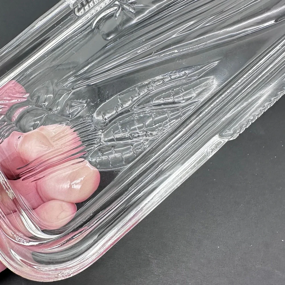 Federal Glass Refrigerator Dish Lid Vintage 8.5x4.25 Clear Embossed Vegetable